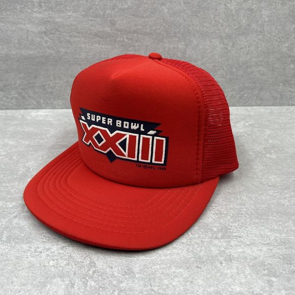 Vintage SUPERBOWL XXIII Trucker Hat Ball Cap Adjustable SNAPBACK Red Mesh Back - Picture 3 of 10